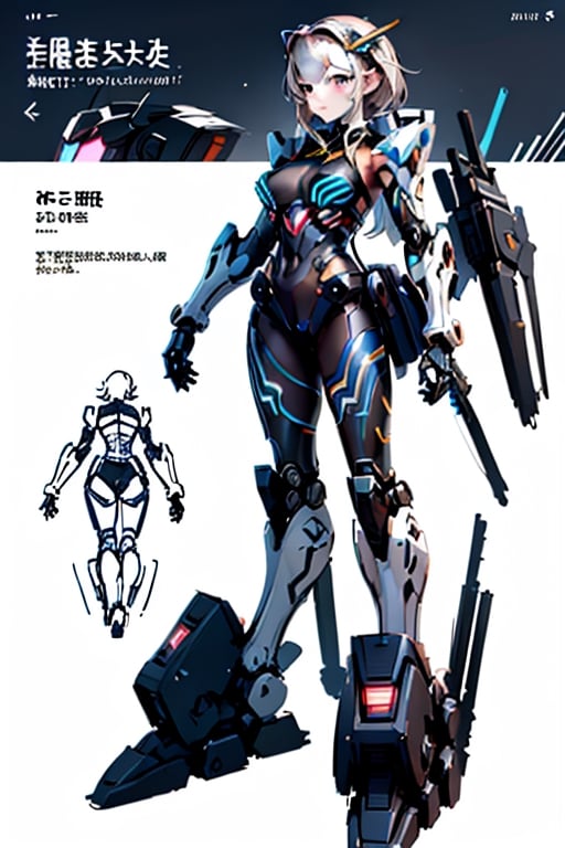 (((sketch))), master designer, pencil speed drawing works,(detailed explanation and description, text, production drawing), documentation, Design Process, high-tech, super factory design product, monochrome, , 1girl, metal,  ,holographic interface,mecha musume,cyberpunk,mechanical,mecha_musume