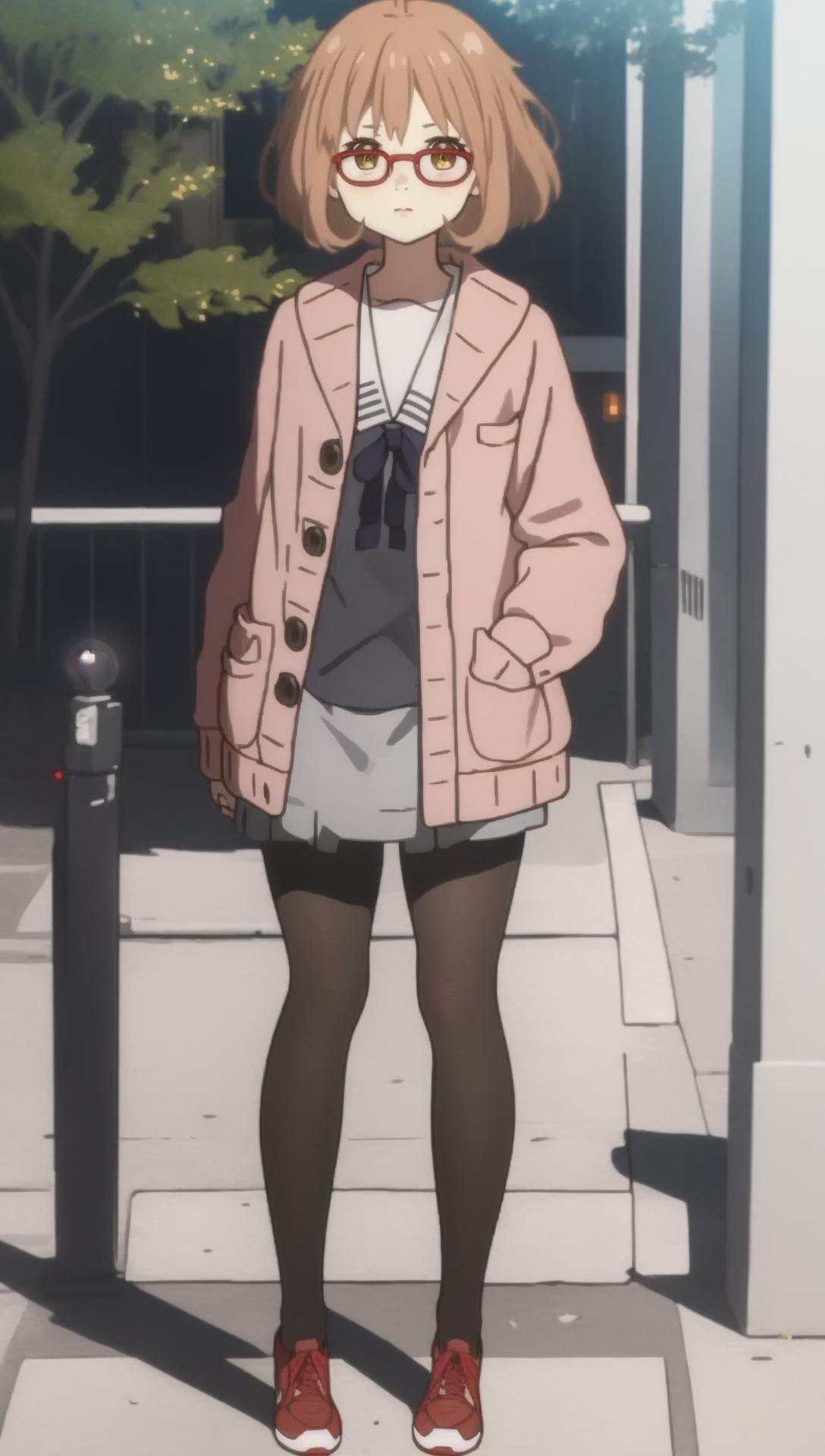 ((((ultra illustrated style:1.0)))),best quality,best animated,masterpiece,ray tracing, global illumination,Winter clothes,1girl, solo,standing, looking at viewer,full body,outdoors,  <lora:Kuriyama Mirai Winter clothes_01:1>