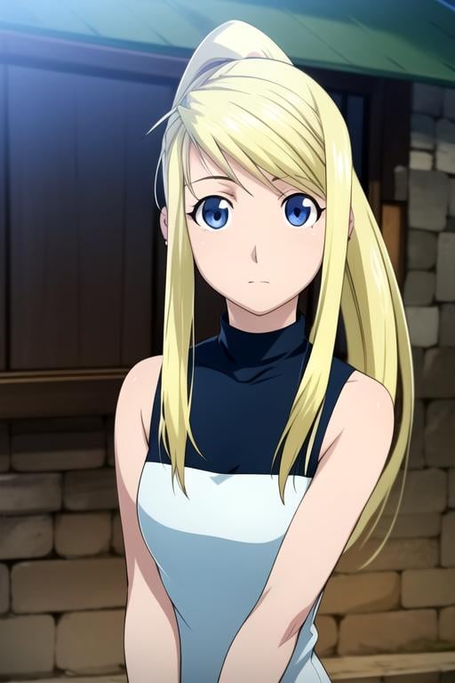 masterpiece, best quality, photorealistic, 1girl, solo, looking at viewer, , depth of field, , , <lora:winry_rockbell:0.74>, winry_rockbell, blonde hair, blue eyes, ponytail, , , fairytale, HD