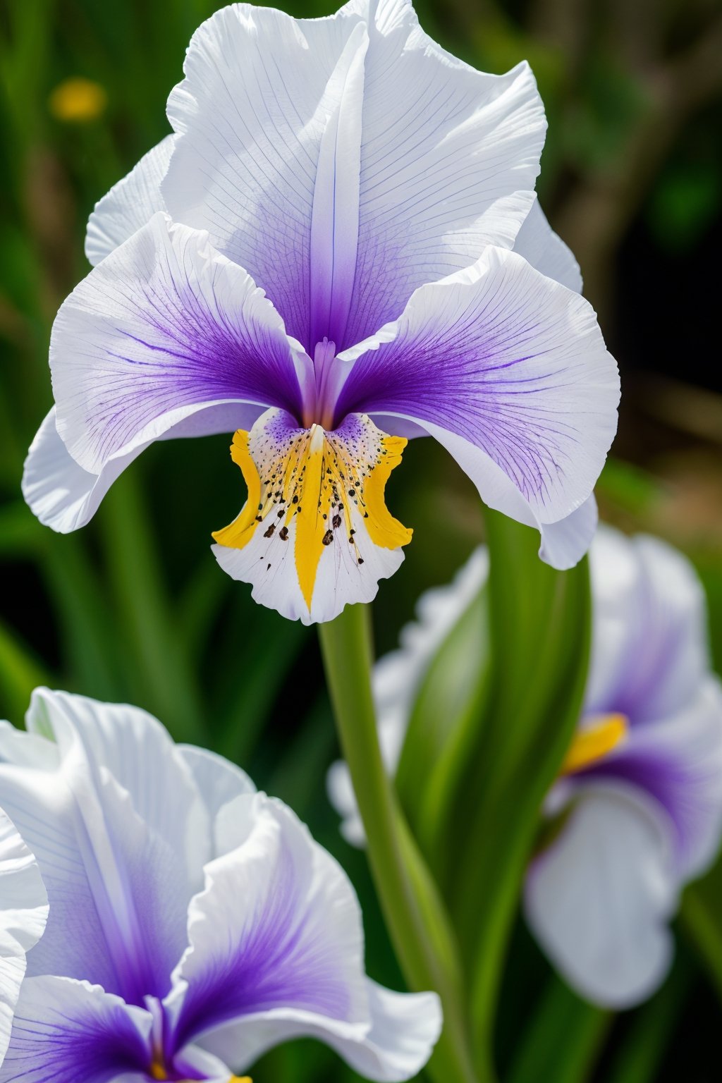 (best quality,8K,highres,masterpiece), ultra-detailed, (photo-realistic, lifelike) photograph showcasing the intricate beauty of a vibrant iris flower. The high-resolution image captures every delicate detail, making it a true photographic masterpiece of floral elegance.