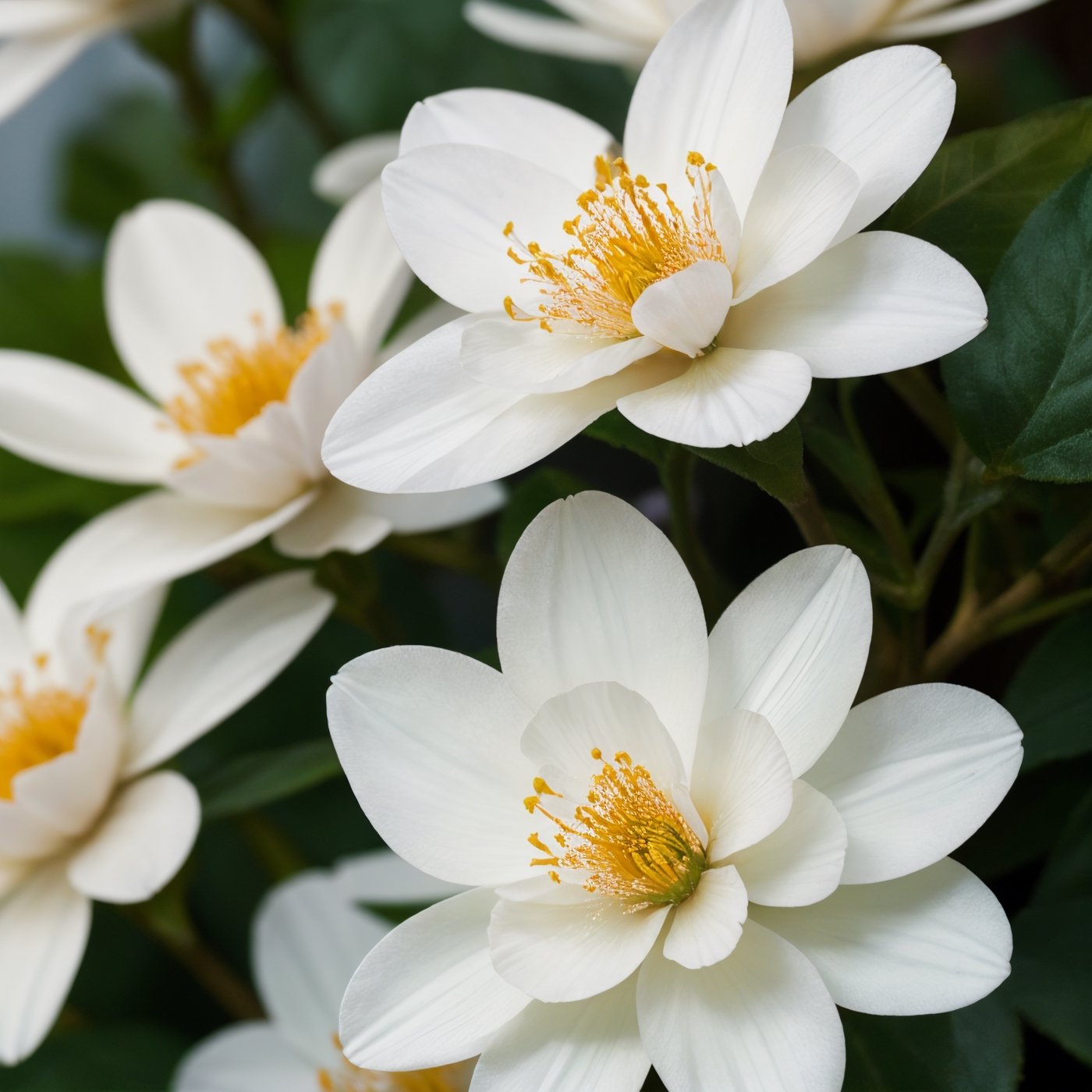 (best quality,8K,highres,masterpiece), ultra-detailed, (photo-realistic, lifelike) photograph showcasing the sheer beauty of jasmine flowers in full bloom. Each delicate petal is captured in exquisite detail, creating a high-resolution masterpiece that celebrates the elegance of this fragrant flower.