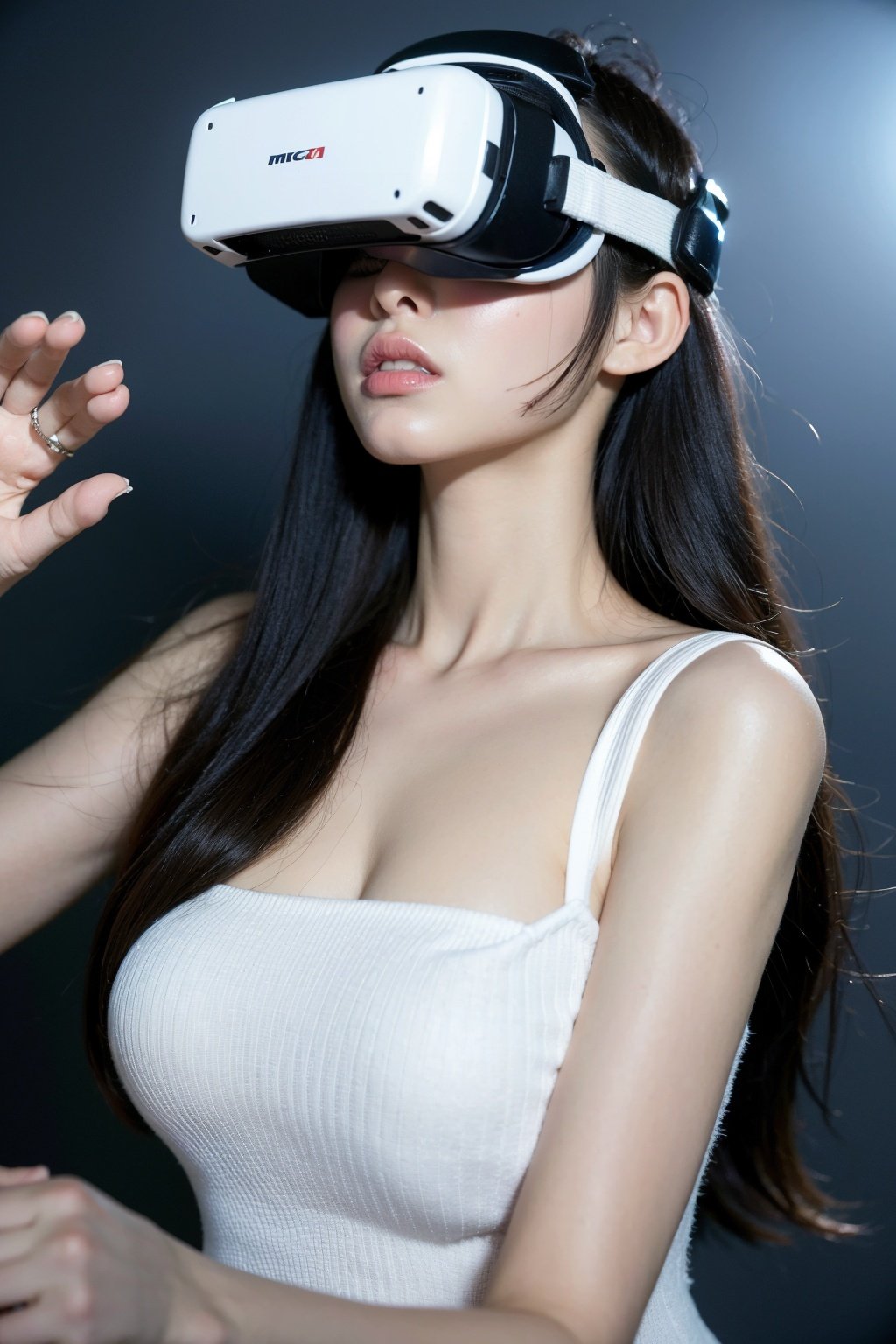 Best quality,masterpiece,ultra high res,photorealistic,1girl,MMN,MN,cho girl,1girl,solo,looking at viewer,studio light,realistic,photorealistic,wedding dress,Dark Blue,a group trapped in a virtual reality game,