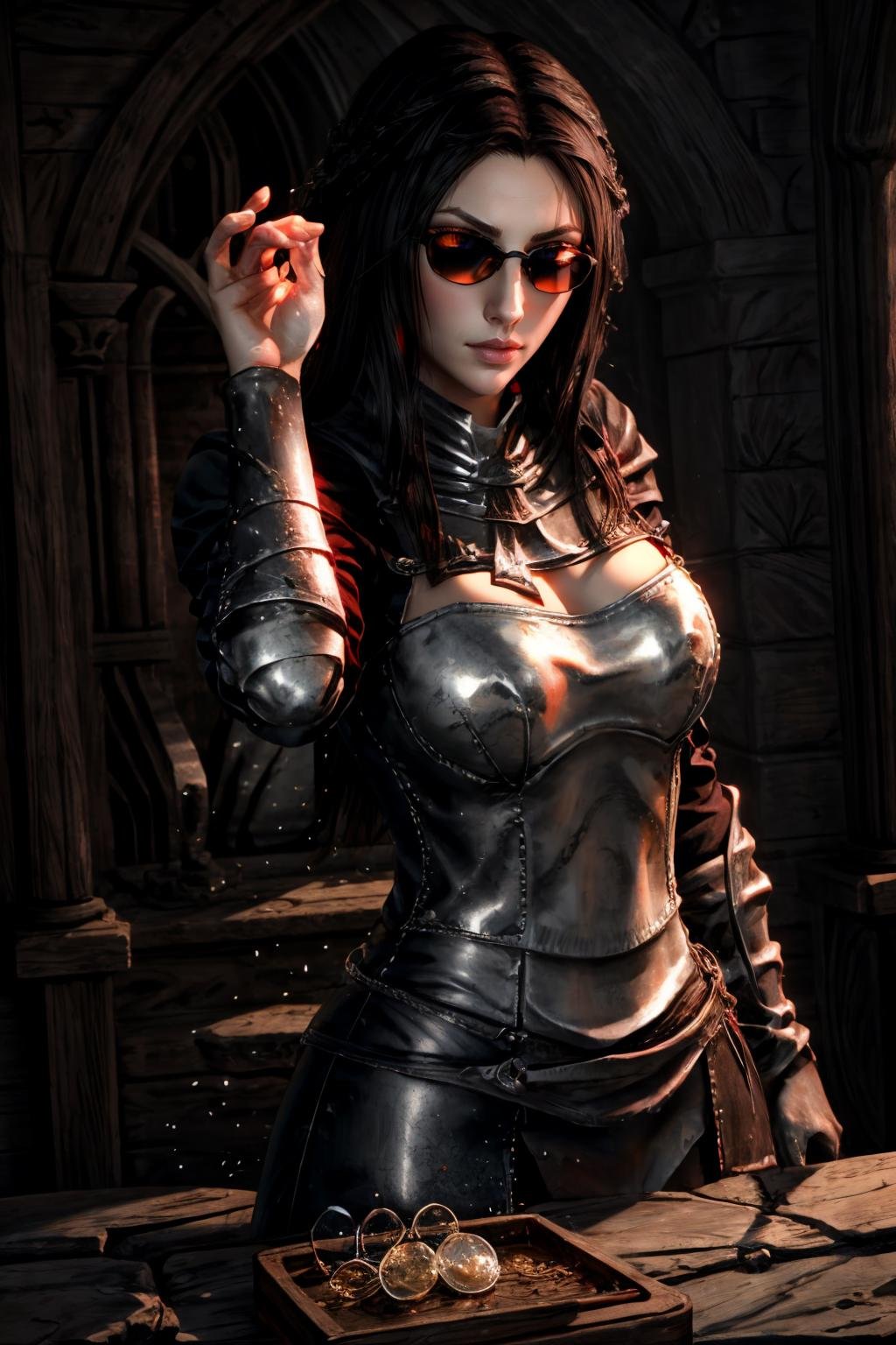 Highly detailed, High Quality, Masterpiece, beautiful, full body, <lora:Serana-10:0.6>, Serana,  <lora:more_details:1>,orange eyes,   <lora:SaltBaeMeme:1>, SaltBaeMeme, salt, sunglases <lora:priclothes:1>, 