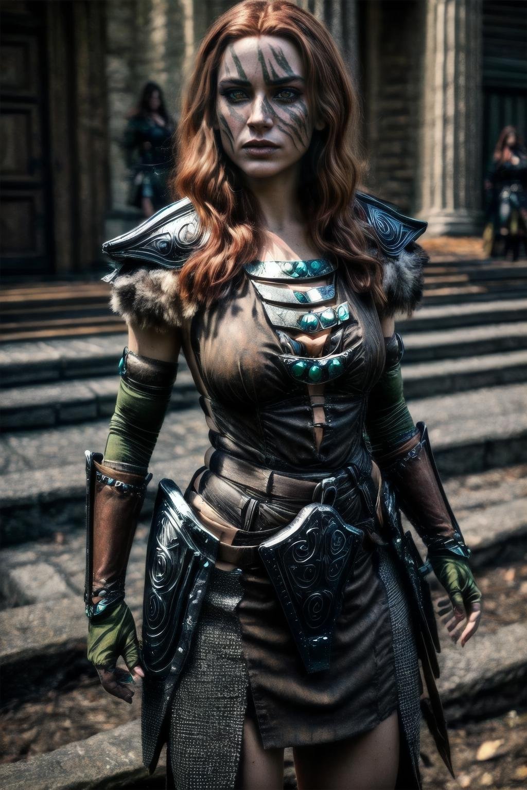 Highly detailed, High Quality, Masterpiece, beautiful, <lora:Aela-09:0.9>, Aela, full body,<lora:more_details:1>,  Warrior Queens: Share tales of fierce historical women who led armies and conquered nations. 