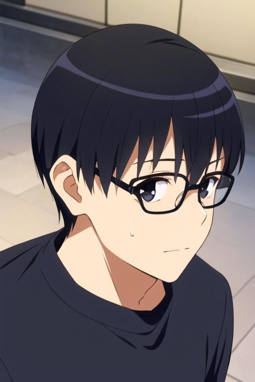 masterpiece, best quality, , 1boy, solo, male focus, looking at viewer, upper body, , , , <lora:tomoya_aki:0.70>, tomoya_aki, black hair, black eyes, glasses