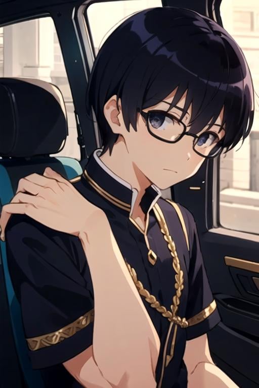 masterpiece, best quality, sketch, 1boy, solo, male focus, looking at viewer, upper body, , , , <lora:tomoya_aki:0.74>, tomoya_aki, black hair, black eyes, , greek costume, vehicle interior,