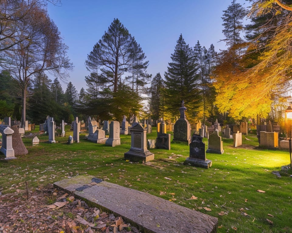 a graveyard at night