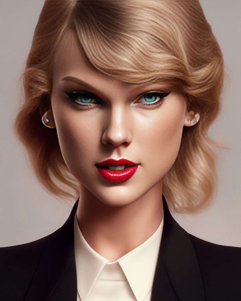 a professional photo of taylor swift wearing a black suit, photoreal, shot using sony a7riii camera, photography