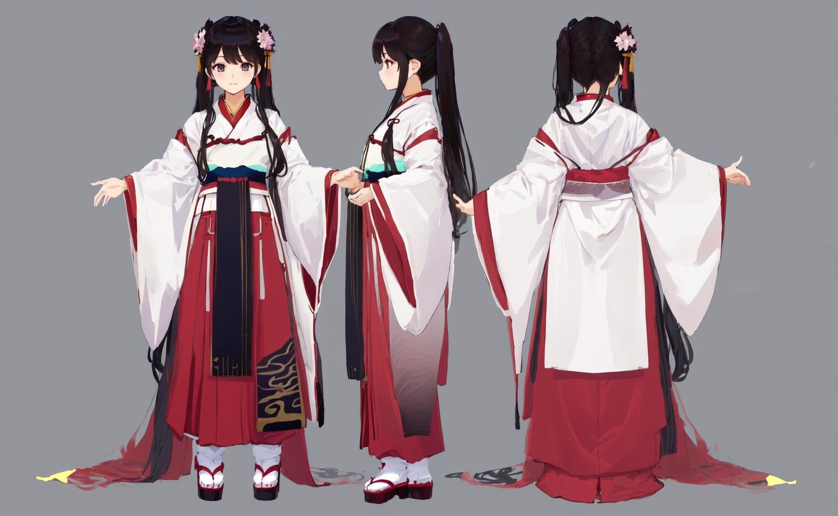 gril,hanfu,((three sided view:1.2,full body,simple background,multiple views,highres)),