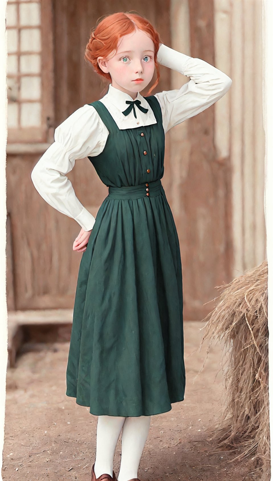 ginger girl,  as 12  years old 1908 fashion,  anne of green gables attire, <lora:EMS-81988-EMS:0.500000>, , <lora:EMS-53975-EMS:0.400000>