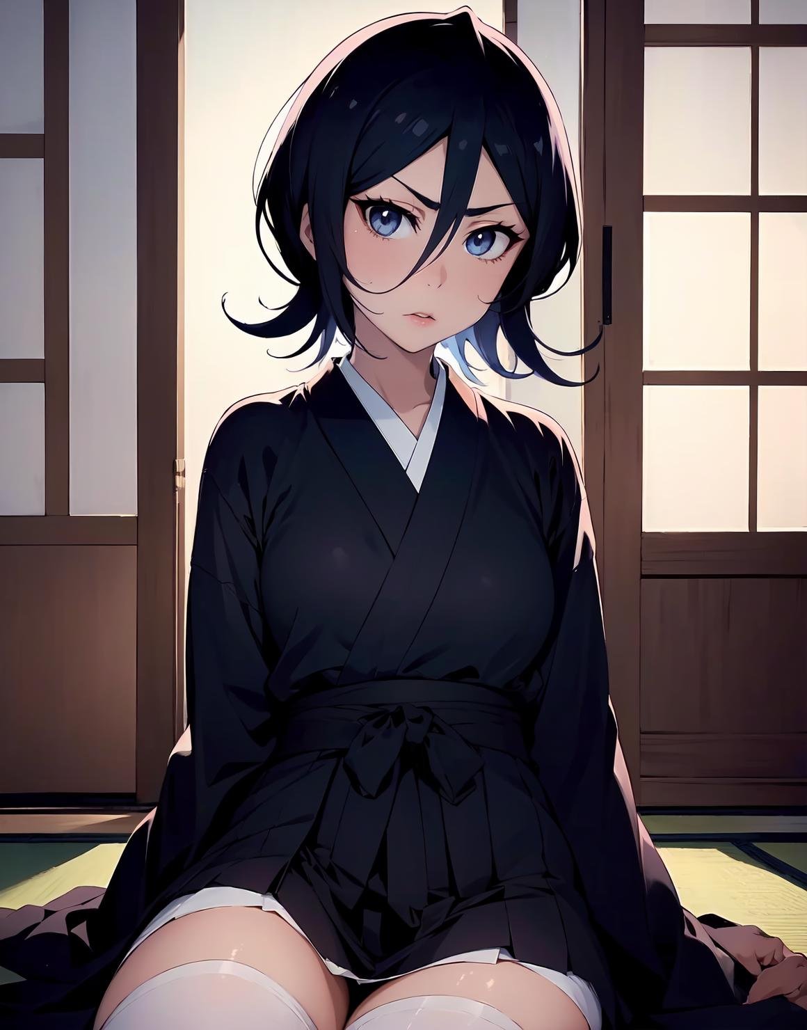 kuchiki_rukia,  (masterpiece,  best quality),  , kuchiki_rukia,  japanese clothes,  kimono,  black kimono, <lora:EMS-54445-EMS:0.800000>