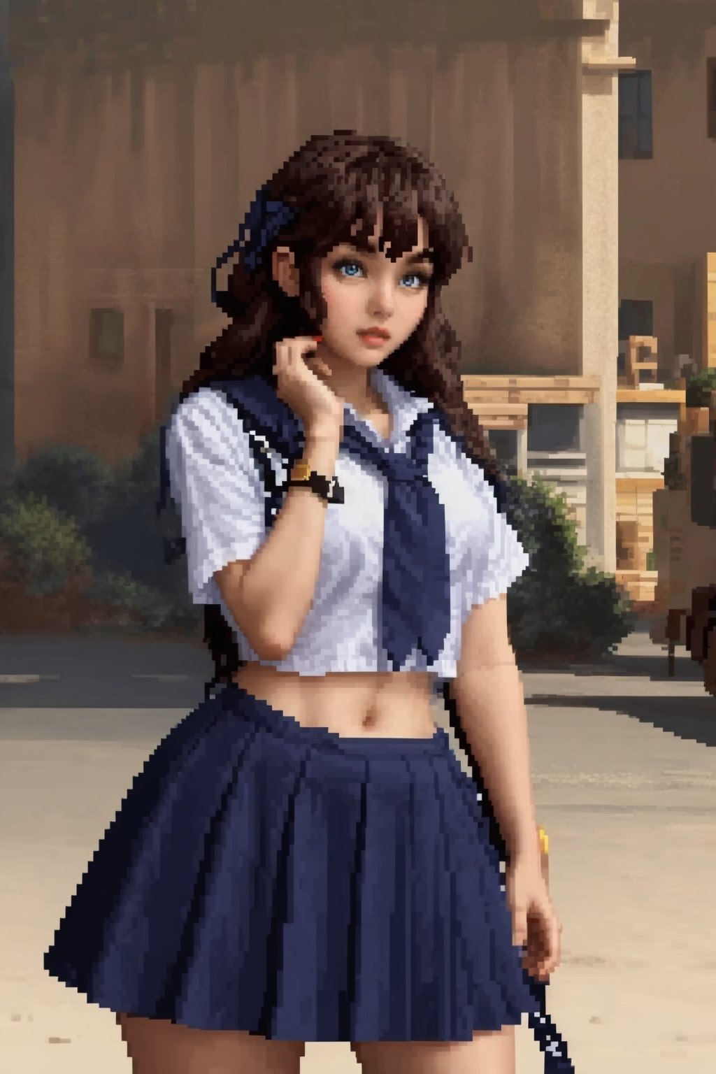 pixelart, pixel, pixel style,32bit, (best quality, masterpiece, RAW photo,ultra-detailed:1.2), 1girl, school girl