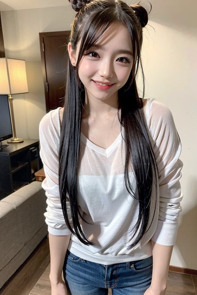 19years old,  k-pop idol style,  pretty,  baby face,  smile,  hair in a bun,  realhands, asian girl, ion___chu___, <lora:EMS-43802-EMS:0.200000>, , <lora:EMS-20187-EMS:0.200000>, , <lora:EMS-19178-EMS:0.400000>