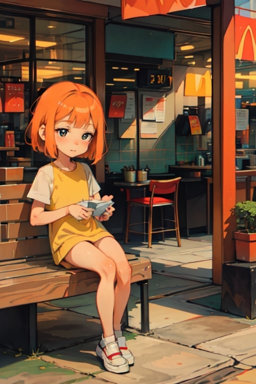 loli, short hair, orange hair, sitting, black eyes, correct_anatomy, original_character, saki,girl, flat_color,SAM YANG