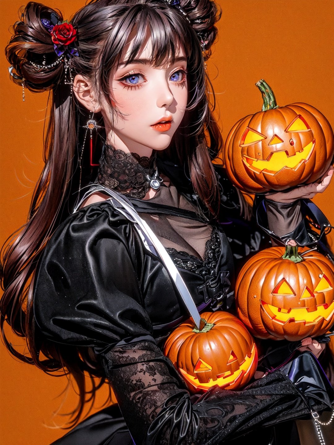 masterpiece,best quality,ultra-detailed,extremely detailed 8k wallpaper,1girl,upper body,dramatic angle,cinematic lighting,(Halloween),yueWS,Skirt,Gothic, yueWS,Halloween