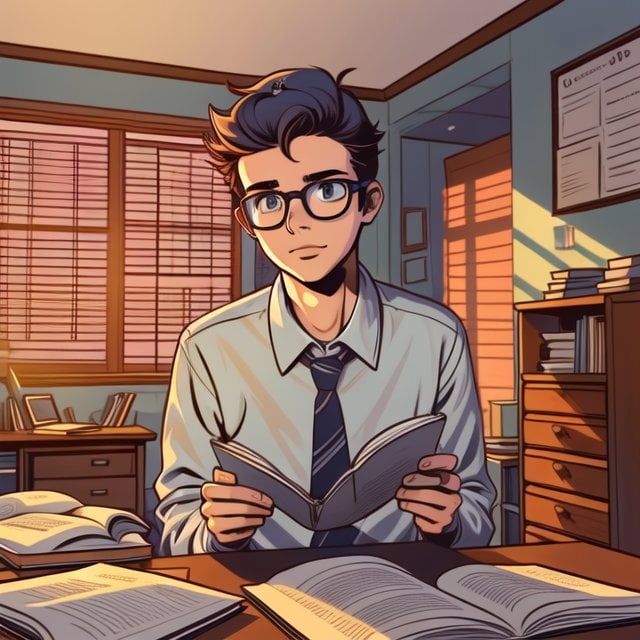 a very studious boy inside the bedroom preparing for his exams which are tomorrow