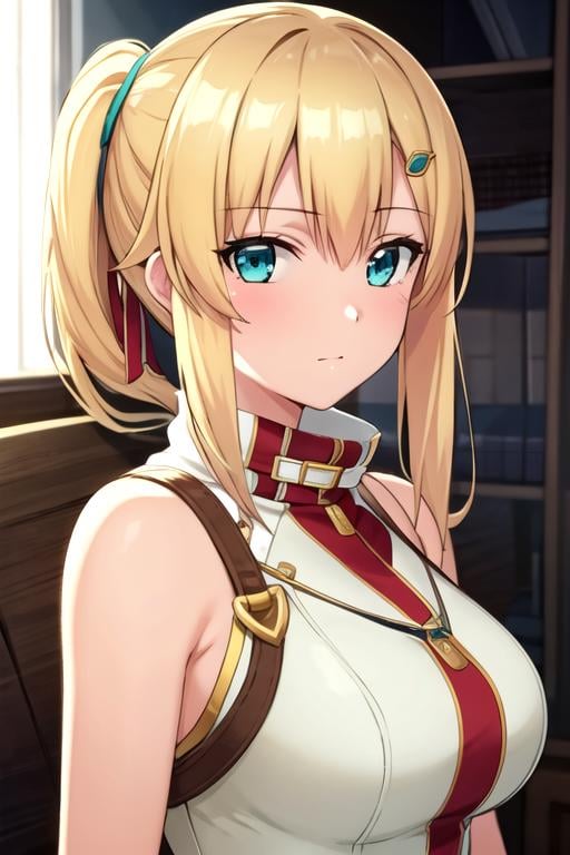 masterpiece, best quality, illustration, 1girl, solo, looking at viewer, upper body, depth of field, , , <lora:emma_brightness:0.70>, emma_brightness, blonde hair, aqua eyes, , bare shoulders, , side ponytail, pirate costume, science fiction hard science fiction,