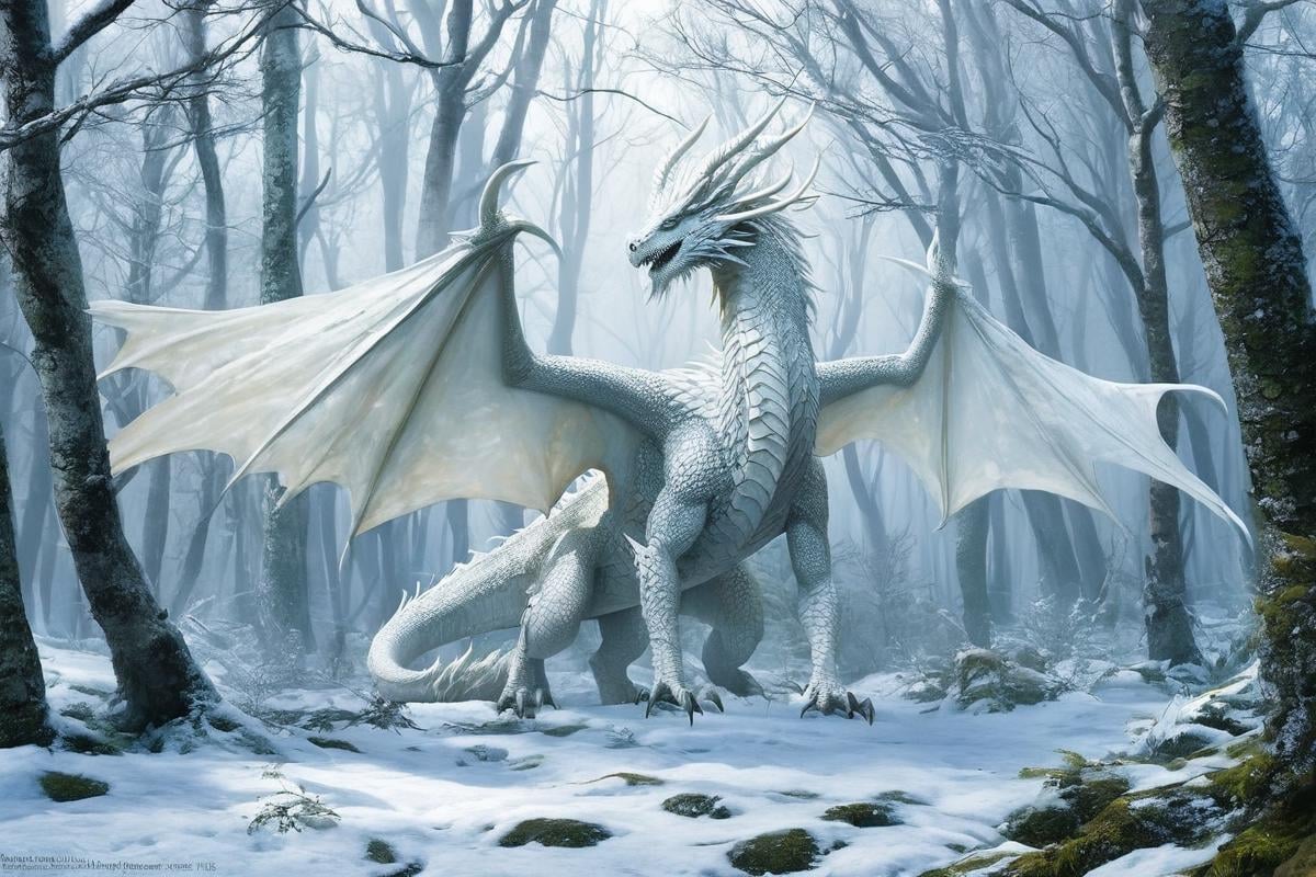 white forest dragon,<lora:Classic Western Dragons XL:0.75>