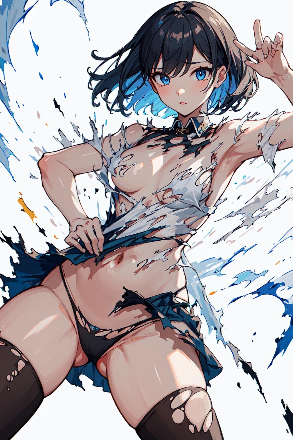 (masterpiece, top quality),1girl, torn clothes,  torn thighhighs,torn shirt,torn panties,torn dress,torn skirt,torn pants, detailed eyes, Perfect features, (masterpeace, best quality, good quality:1.4), masterpeace, intricate details,