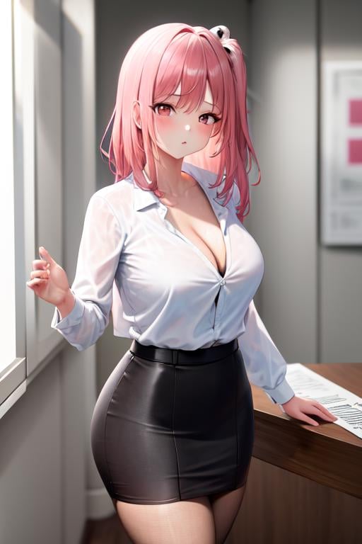 masterpiece, best quality, highres, 1girl, honoka, office lady, suit, skirt <lora:doa_honoka:1.0> 