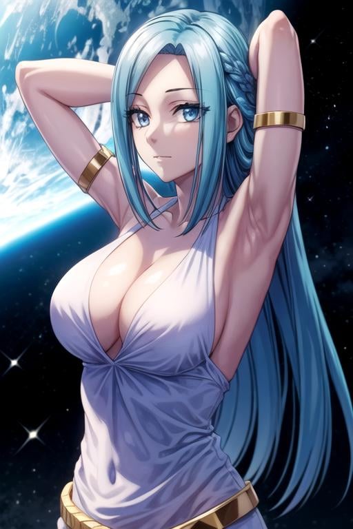 masterpiece, best quality, photorealistic, 1girl, solo, looking at viewer, , depth of field, anime coloring, , <lora:olivia_servant:0.74>, olivia_servant, blue hair, blue eyes, long hair, , space opera,