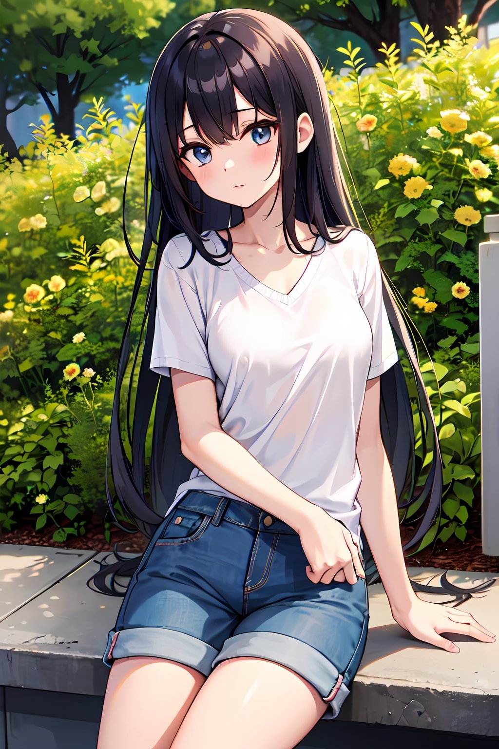 (absurdres,  highres,  ultra detailed,  high resolution: 1.1),
BREAK
1girl, solo, medium breasts,
BREAK
v neck sweater, denim short pants,
BREAK
blue sky, on the park,
BREAK
nice hands, perfect hands,