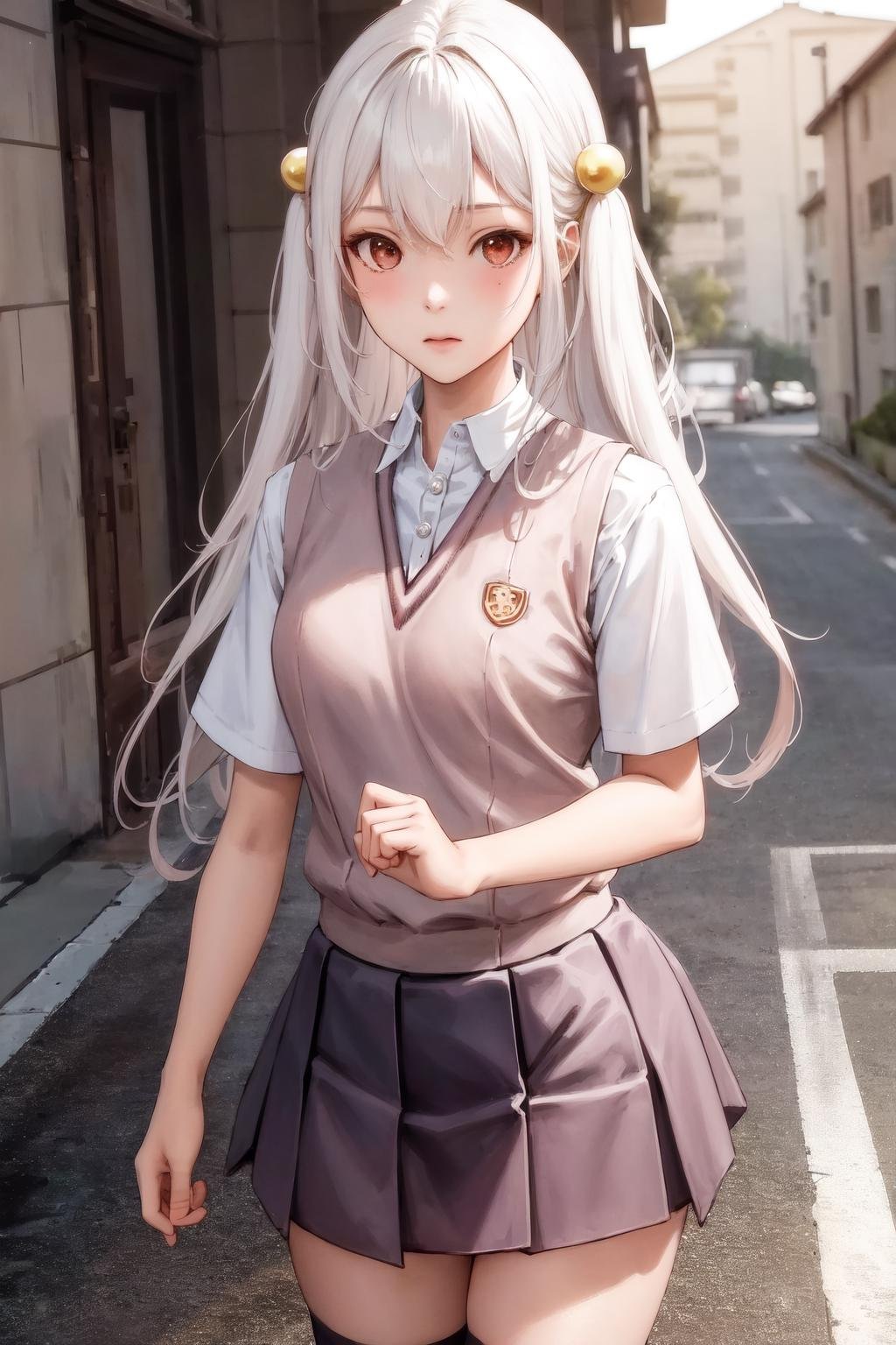 masterpiece, best quality, highres, 1girl ninym ralei hair bobbles ahoge <lora:ninym_ralei_no_outfit:1><lora:tokiwadai_school_uniform:1> tokiwadai school uniform