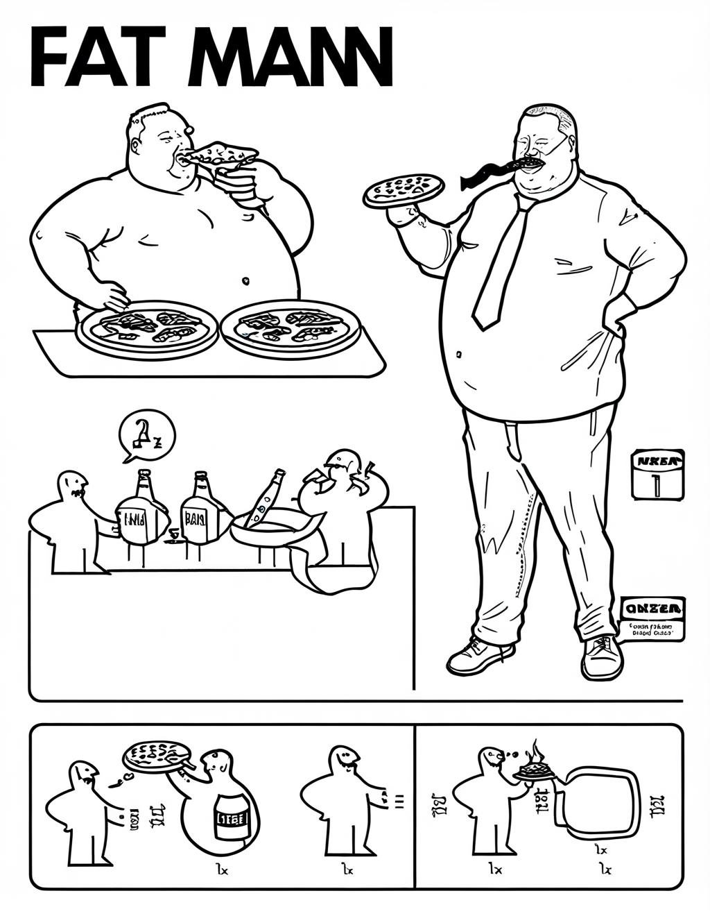 <lora:ikea_instructions_xl_v1_5:1> fat man, eat pizza, eat hamburgers, drink beer
