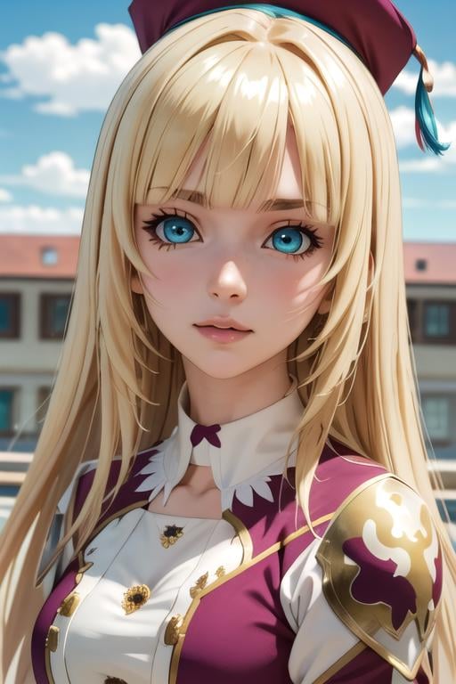 masterpiece, best quality, photorealistic, 1girl, solo, looking at viewer, , depth of field, anime coloring, , <lora:maria_fianna_albert:0.70>, maria_fianna_albert, blonde hair, aqua eyes, graduation costume, alternate history, 2k resolution