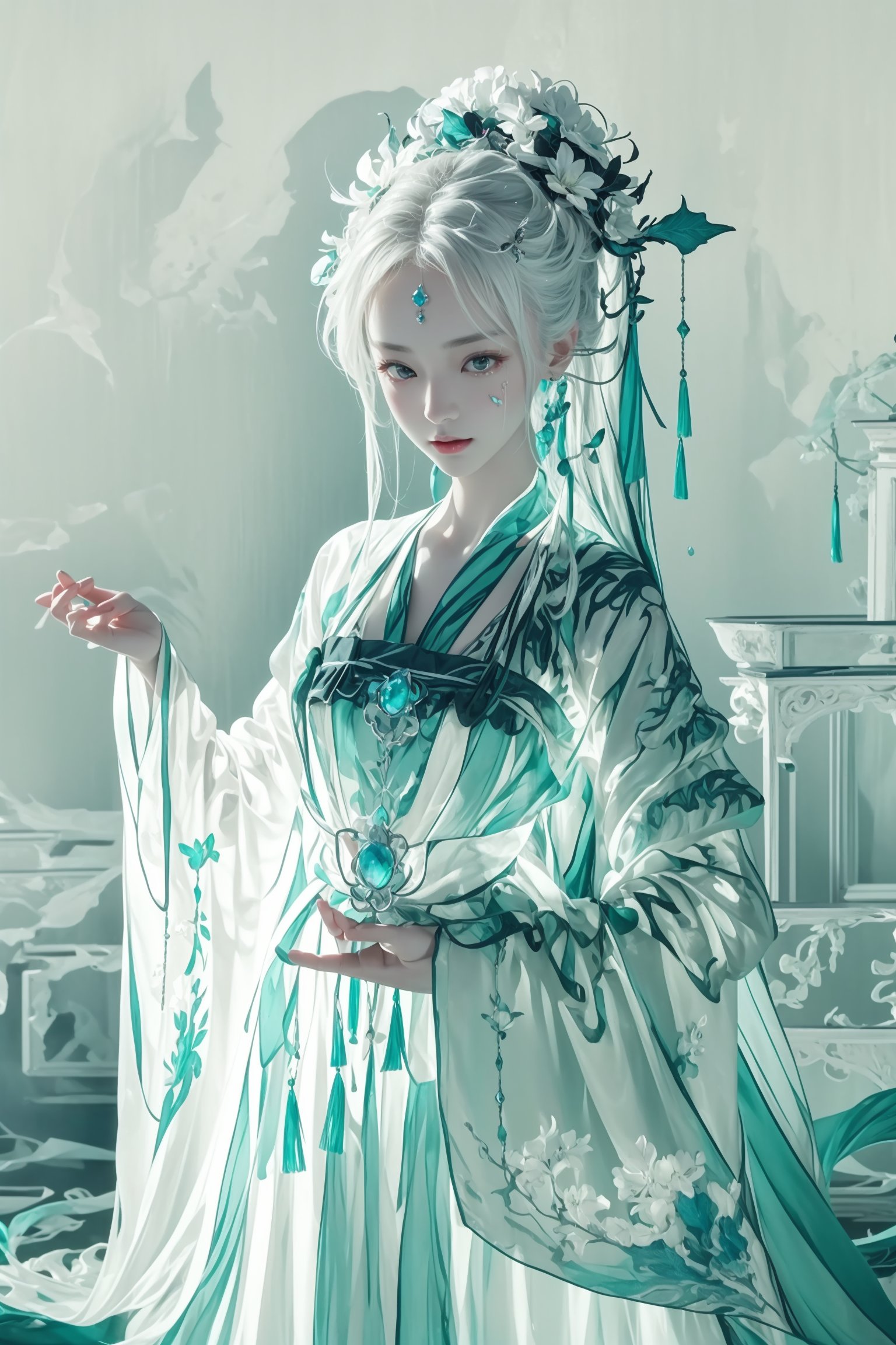 1giel,long hair,jewerly,hanfu,depth of filed,deep shadow,, (((masterpiece,best quality))),((good structure)),((Good composition)), ((clear, original,beautiful)), (clear details, clear light，clear structure),(high res raw,4K,8k),official art,((ultra high res, photorealistic, realistic,best quality,photo-realistic)), ( raw photo, best quality, masterpiece),(photon mapping,  physically-based rendering,automatic white balance),  illustration,CG ,unity ,wallpaper, Amazing, finely detail, an extremely delicate and beautiful,extremely detailed, highly detailed, sharp focus,rich background,Intelligent repair,Third-dimensional sense,rich frame levels,