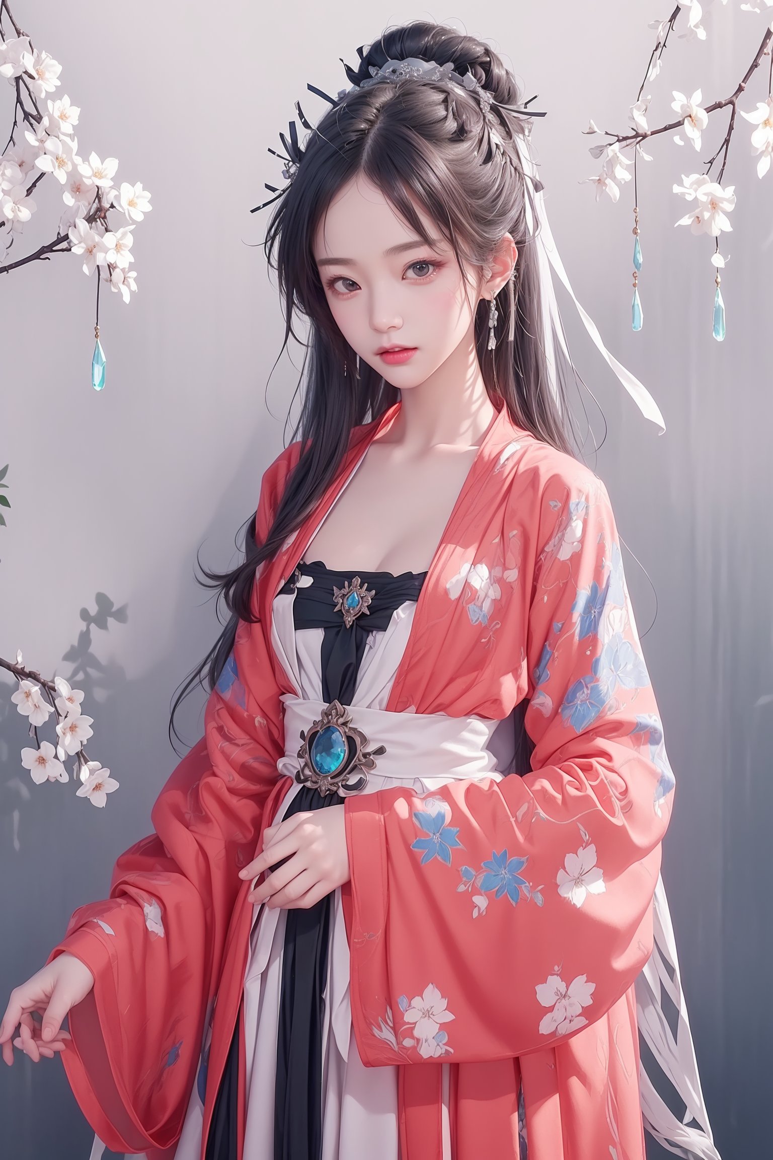 1giel,long hair,jewerly,hanfu,depth of filed,deep shadow,, (((masterpiece,best quality))),((good structure)),((Good composition)), ((clear, original,beautiful)), (clear details, clear light，clear structure),(high res raw,4K,8k),official art,((ultra high res, photorealistic, realistic,best quality,photo-realistic)), ( raw photo, best quality, masterpiece),(photon mapping,  physically-based rendering,automatic white balance),  illustration,CG ,unity ,wallpaper, Amazing, finely detail, an extremely delicate and beautiful,extremely detailed, highly detailed, sharp focus,rich background,Intelligent repair,Third-dimensional sense,rich frame levels,