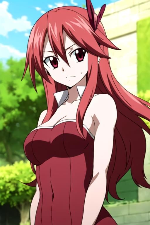 masterpiece, best quality, , 1girl, solo, looking at viewer, , depth of field, , , ,, <lora:chelsea:0.66>, chelsea, 1girl, long hair, red hair, red eyes, candy costume, The Kingdom of the Unicorn, , <lora:fairy_tail_style:0.66>, fairy_tail_style