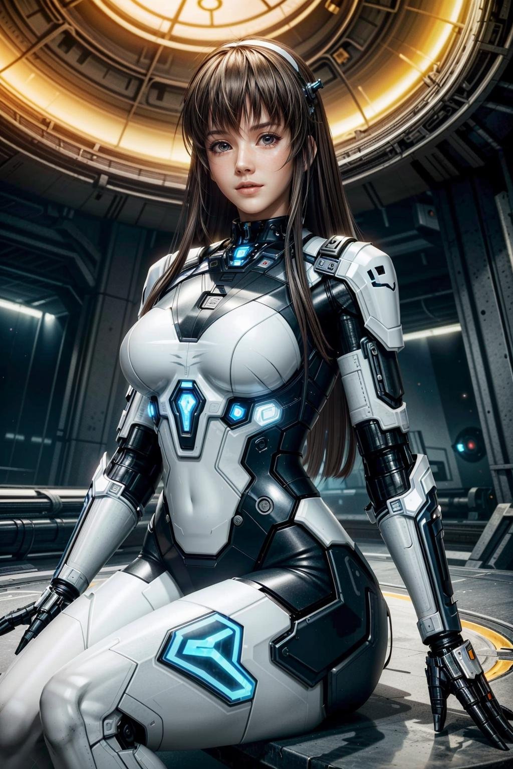 (masterpiece, best quality:1.3)<lora:epi_noiseoffset2:1> <lora:add_detail:0.7> <lora:DOAHitomi:0.8>DOAHitomi, 1girl, solo, long hair, bangs, fully body, sitting, futuristic space station, morning, sleek and high-tech with artificial light illuminating futuristic architecture