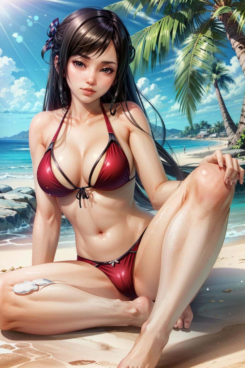 (masterpiece, best quality:1.3)<lora:epi_noiseoffset2:1> <lora:add_detail:0.7>DOAKokoro, 1girl, solo, long hair, at the beach, bikini, sitting, cocktail <lora:DOAKokoro:0.8>