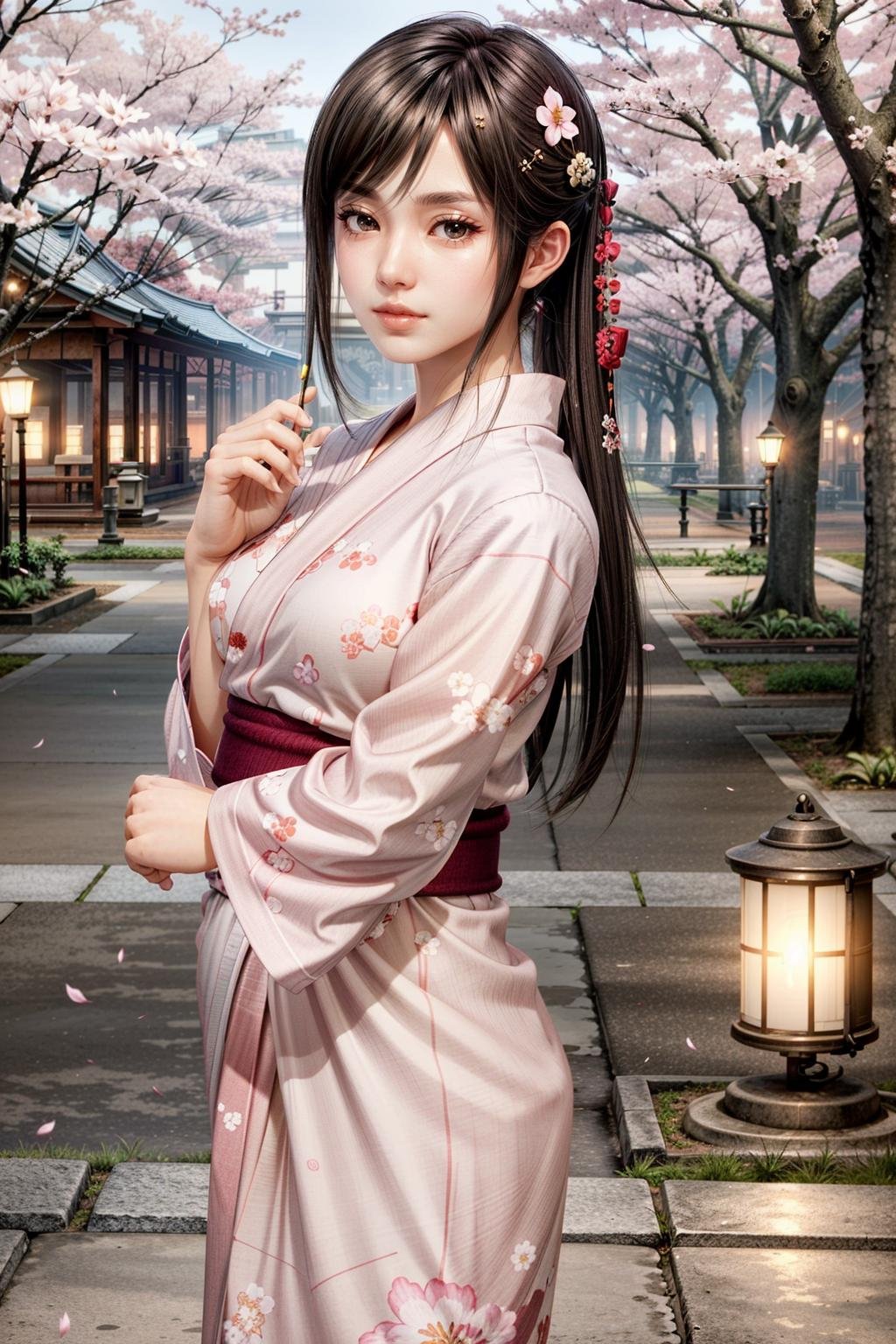 (masterpiece, best quality:1.3)<lora:epi_noiseoffset2:1> <lora:add_detail:0.7>DOAKokoro, 1girl, solo, long hair, yukata, japan, cherry blossoms, hair ornament <lora:DOAKokoro:0.8>