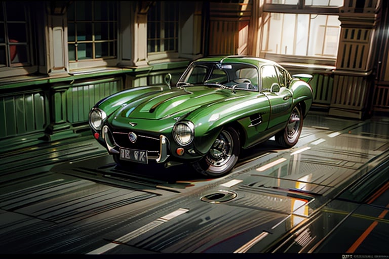 car,  sports car,  green car,  jaguar d type,  on the road,  perfect lighting,  wallpaper,  commercial photo,  car, <lora:EMS-55630-EMS:0.800000>