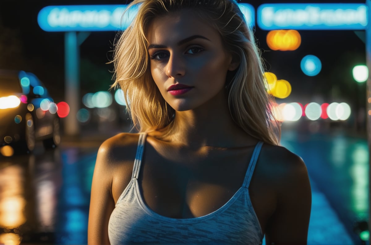 blonde skinny girl standing in front of bmw e30 showing ass in night street in prague, raw photo,perfect eyes,detailed human skin texture,detailed human face,realistic face,details,realistic hair,details,freckles,skin texture,light reflections,depth of field,light from street lights,seductive light,(((backlight))),((photorealism)),(cinematic lighting)(reflections),reflections of paint,headlights on,lights on,sharp focus,reflected,race,in motion,spinning wheels,fast,light,dark night,photorealistic physically and optically correct,neon lights in the background,extremely detailed car,(((raw photo))),(8k:1.1),tank top,(night shoot),mysterious,light reflected from shiny surfaces,urban atmosphere,realistic shadows,bokeh,extremely detailed background,glare,surreal,analog photo,photorealism,realistic,8k,natural lighting,(((realistic details))),dramatic lighting,(backlight),professional photography,cinema,Super resolution,16k,uhd,neon light,portrait lighting,extremely detailed background,glare,surreal,cinema,Super-res,(16k),f1.2,Fujifilm XT3,<lora:nudify_xl:1>,<lora:faces_v3:1>,