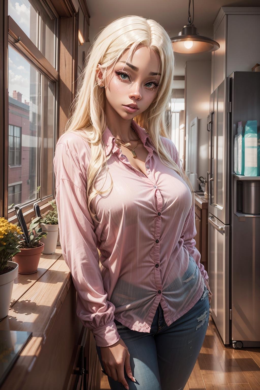 p1nkyd0ll, a woman WITH BLONDE HAIR in a pink shirt, face, portrait <lora:p1nkyd0ll:0.6>  <lora:add_detail:0.5>