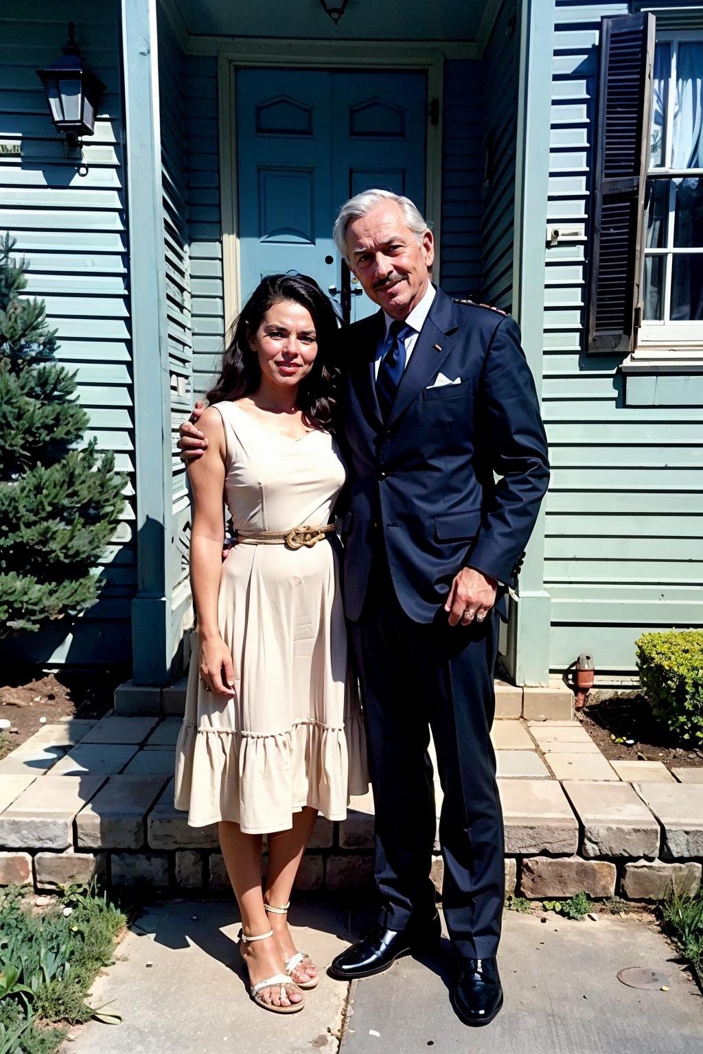 vintage, a couple in front of their house <lora:vintage:1>