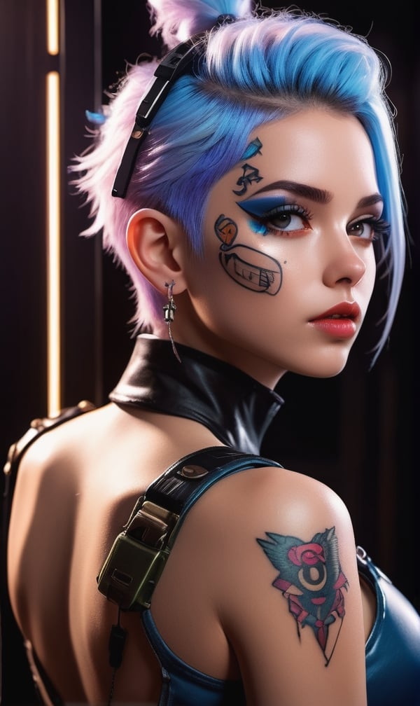 (((​masterpiece)))、(((top-quality)))、((ultra-definition))、(High Definition CG Illustration)、((extremely delicate and beautiful))、Cyber City、Cinematic Light、Girl with a sheared hairstyle、unconventional、Cyber Girl、Tank Girl、facepaint、Face tattoos、2080s、animesque、girl with、trending on artstationh、Rachel Walker
