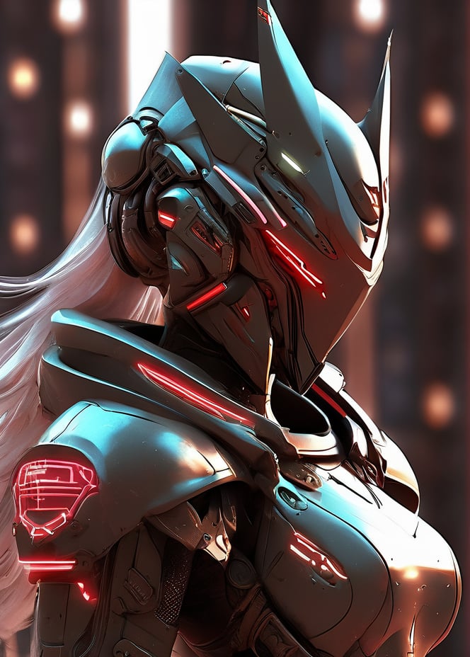 masterpiece, best quality1girl, armor, blurry, cyberpunk, helmet, lips, nose, power armor, realistic, science fiction, solo, upper body