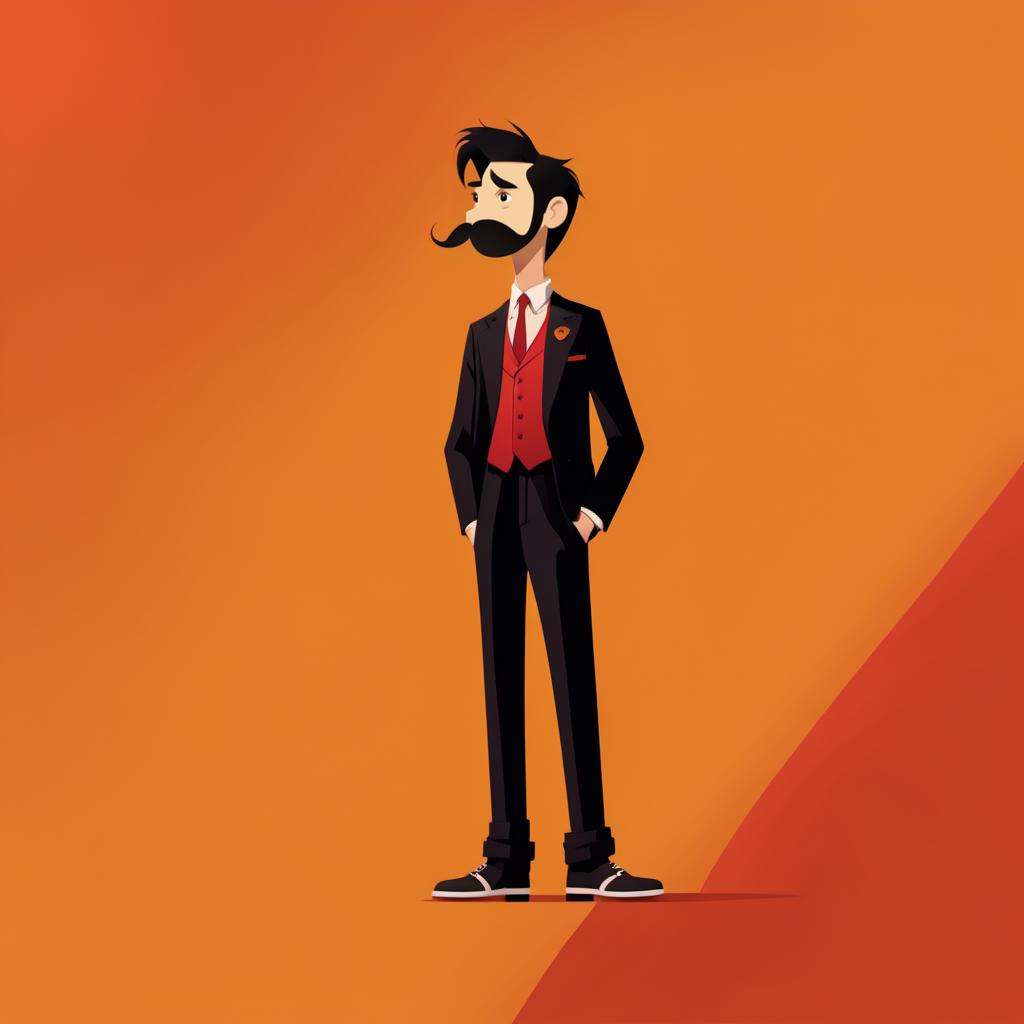 <lora:xuehua:1>,xh,1boy,male focus,mustache,solo,black hair,facial hair,standing,orange background,pants,black footwear,formal,jacket,black pants,necktie,full body,shirt,vest,suit,simple background,white shirt,red necktie,long sleeves,shoes,