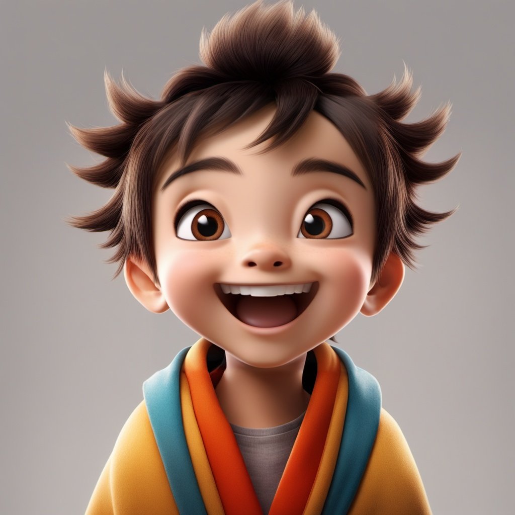 <lora:xiaoka:0.9>,xh,solo,male focus,1boy,open mouth,smile,brown eyes,male child,looking at viewer,black hair,teeth,gradient background,brown hair,grey background,child,gradient,