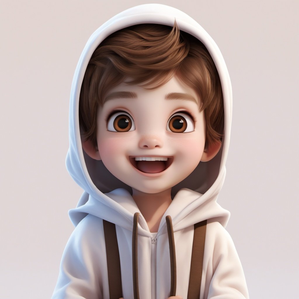 <lora:xiaoka:1>,xh,1boy,solo,male focus,brown hair,brown eyes,smile,open mouth,male child,blush,white background,upper body,child,simple background,teeth,hood,