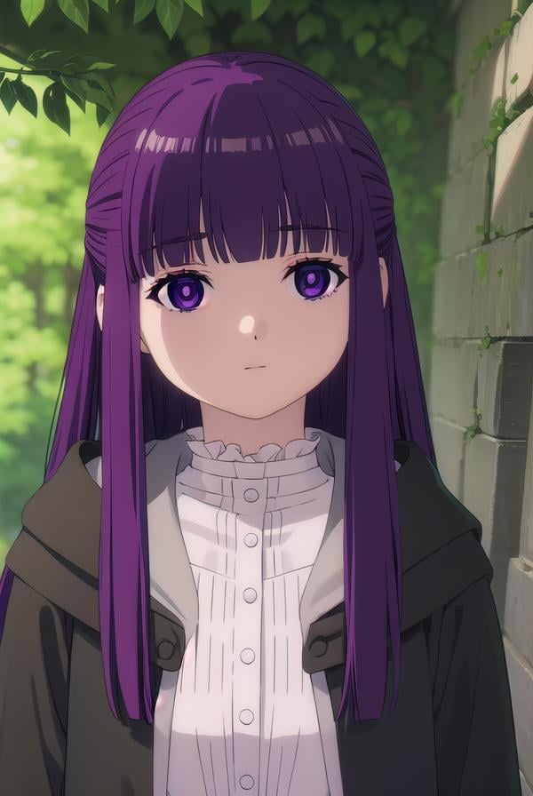 fern, <lora:fern-lora-nochekaiser:1>,fern, long hair, bangs, (purple eyes:1.1), purple hair, sidelocks, blunt bangs, bright pupils, half updo,BREAK shirt, dress, jacket, white shirt, open clothes, hood, white dress, hood down,BREAK looking at viewer, upper body, (full body:1.2),BREAK outdoors, sky, nature,BREAK <lyco:GoodHands-beta2:1>, (masterpiece:1.2), best quality, high resolution, unity 8k wallpaper, (illustration:0.8), (beautiful detailed eyes:1.6), extremely detailed face, perfect lighting, extremely detailed CG, (perfect hands, perfect anatomy), 