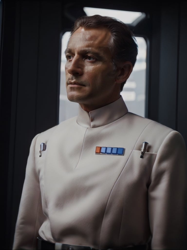 man in white imperialofficer uniform without a hat,emblem, 8k uhd, dslr, soft lighting, high quality, film grain,masterpiece quality,Fujifilm 