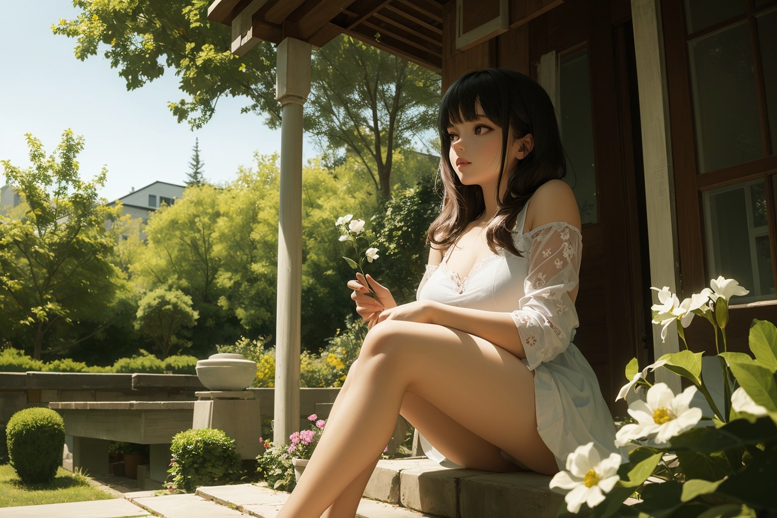 (((masterpiece, best quality))), 1girl,sitting in garden,