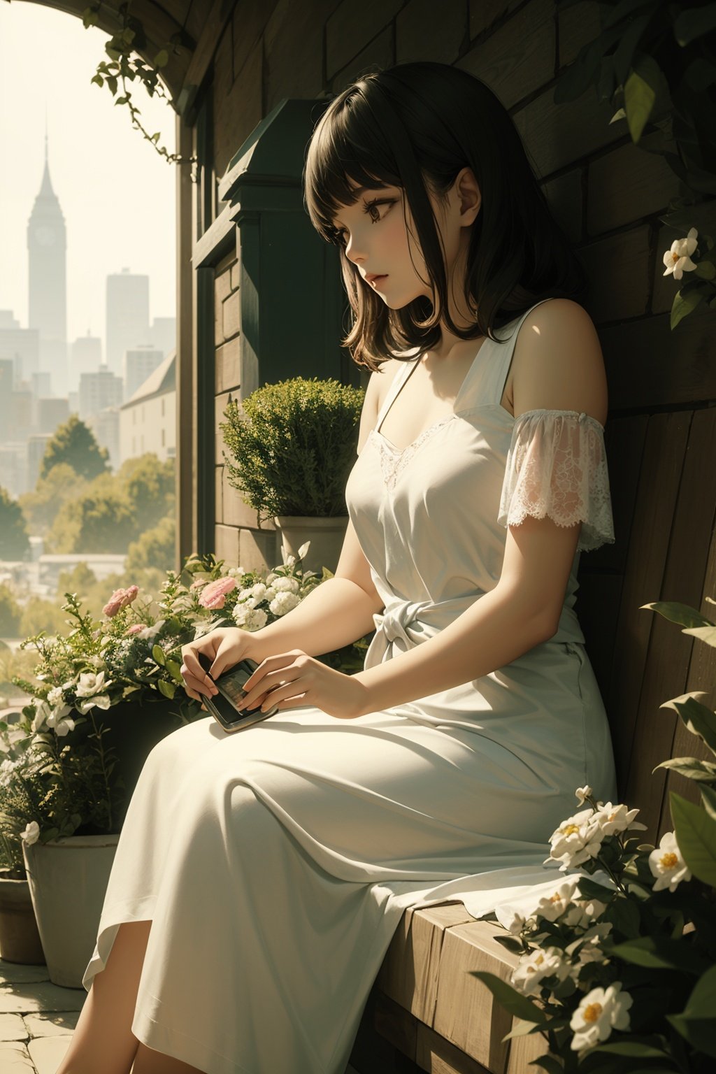 (((masterpiece, best quality))), 1girl,sitting in garden,