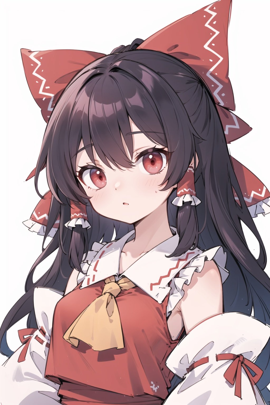 Hakurei Reimu, upper body, black hair, red_eyes,