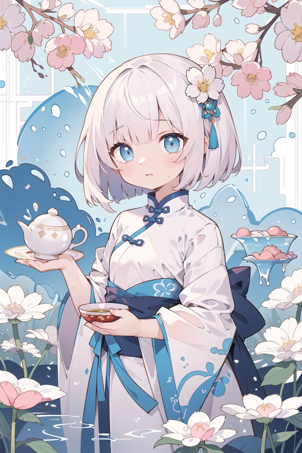 arms behind back,
(((masterpiece))),best quality,watercolor,(((illustration)),((Chinese_style)), (((beautiful detailed girl))),small chest,cat,tea, ((delicate cute face)),blue_eyes,watery_eyes, bob_cut,white_hair,flower, (hanfu),silky,pink,luxuriant,layered dress, (in_spring),beautiful_landscape,light particles,(((masterpiece))),best quality,watercolor,(((illustration)),((Chinese_style)), (((beautiful detailed girl))),small chest,cat,tea, ((delicate cute face)),blue_eyes,watery_eyes, bob_cut,white_hair,flower, (hanfu),silky,pink,luxuriant,layered dress, (in_spring),beautiful_landscape,light particles,